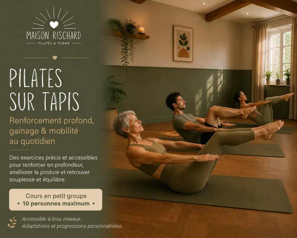 Cours de pilates sur tapis à Salins (77) : élèves en séance de pilates sur tapis