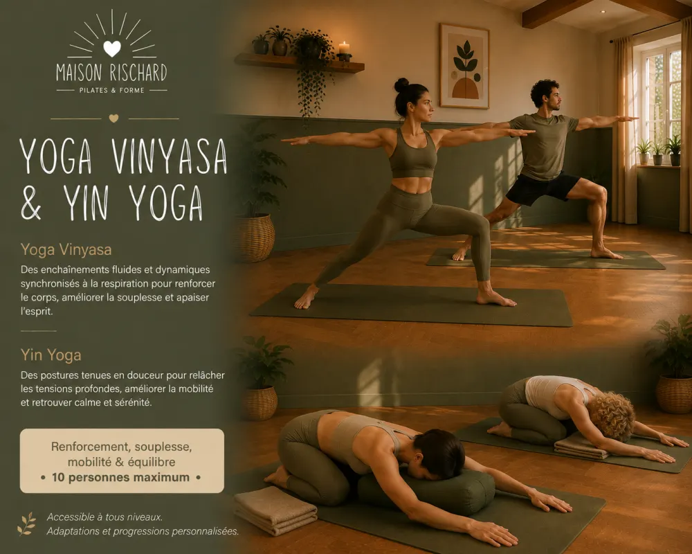 Cours de yoga à Salins (77) : élèves en postures de yoga sur leurs tapis