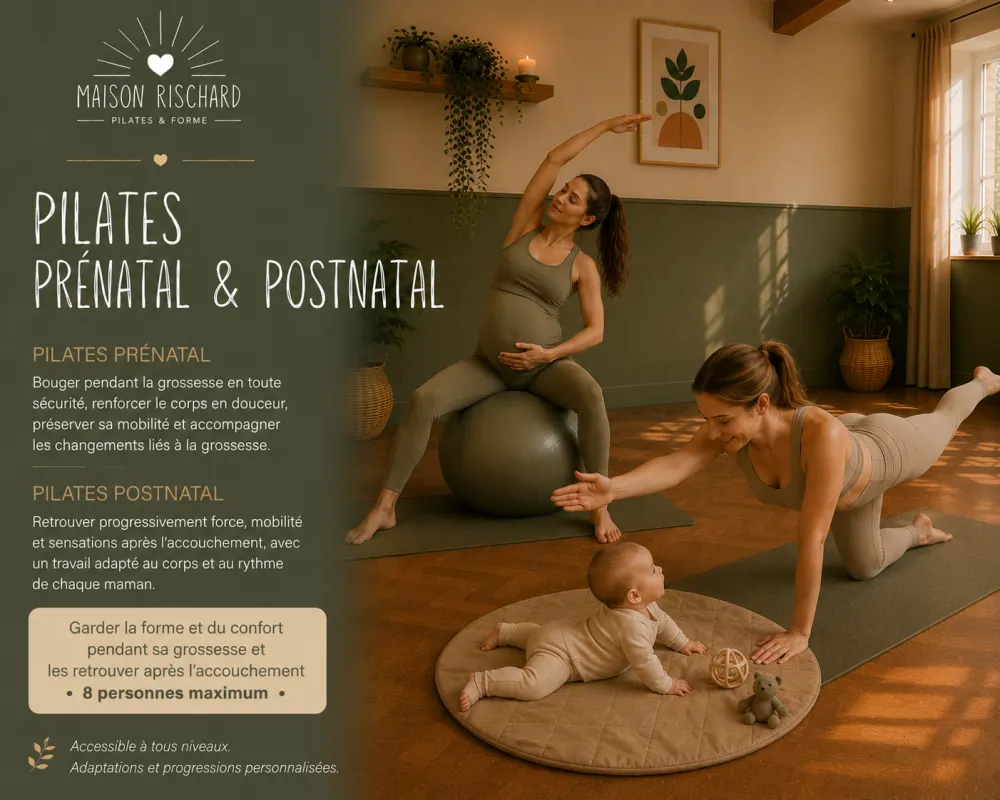 Pilates prénatal et postnatal à Salins (77) : séance de pilates postnatal avec un bébé sur le tapis
